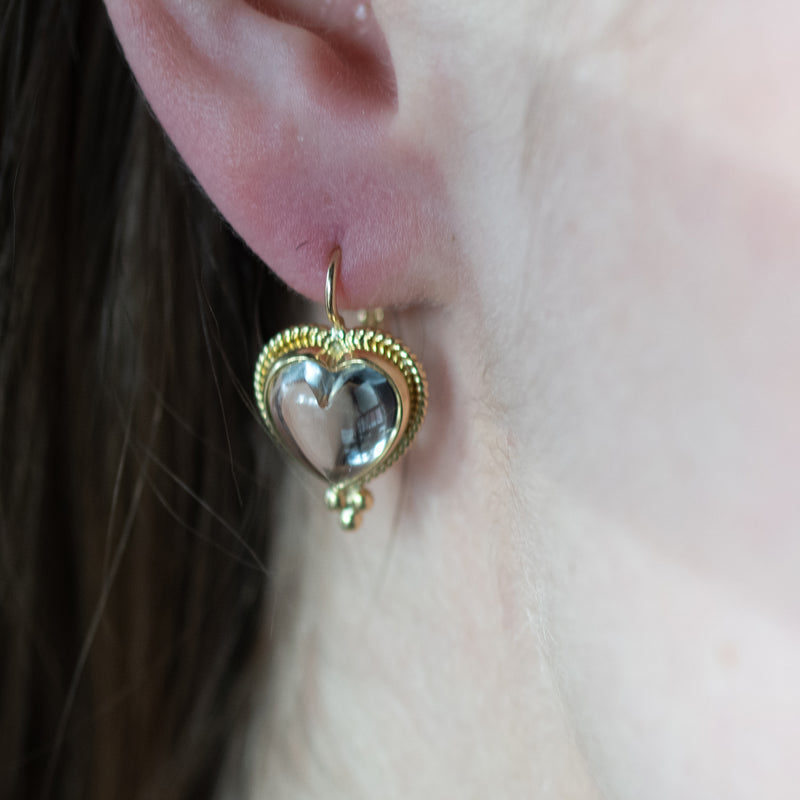 18k braided heart crystal temple st Clair earrings