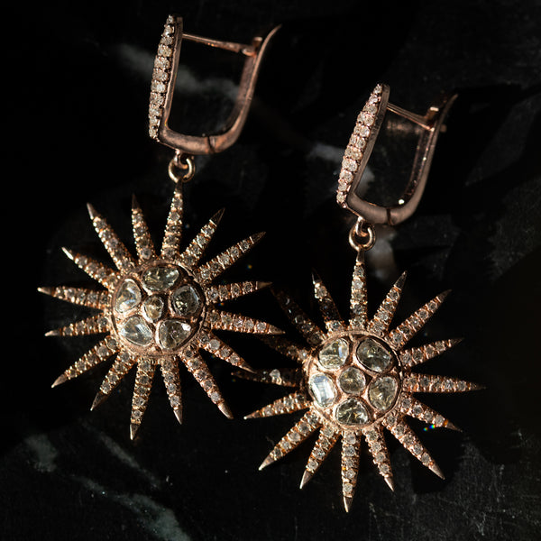 diamond and gold sun earrings 