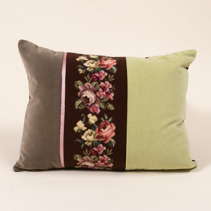 Green & Brown Floral Pillow
