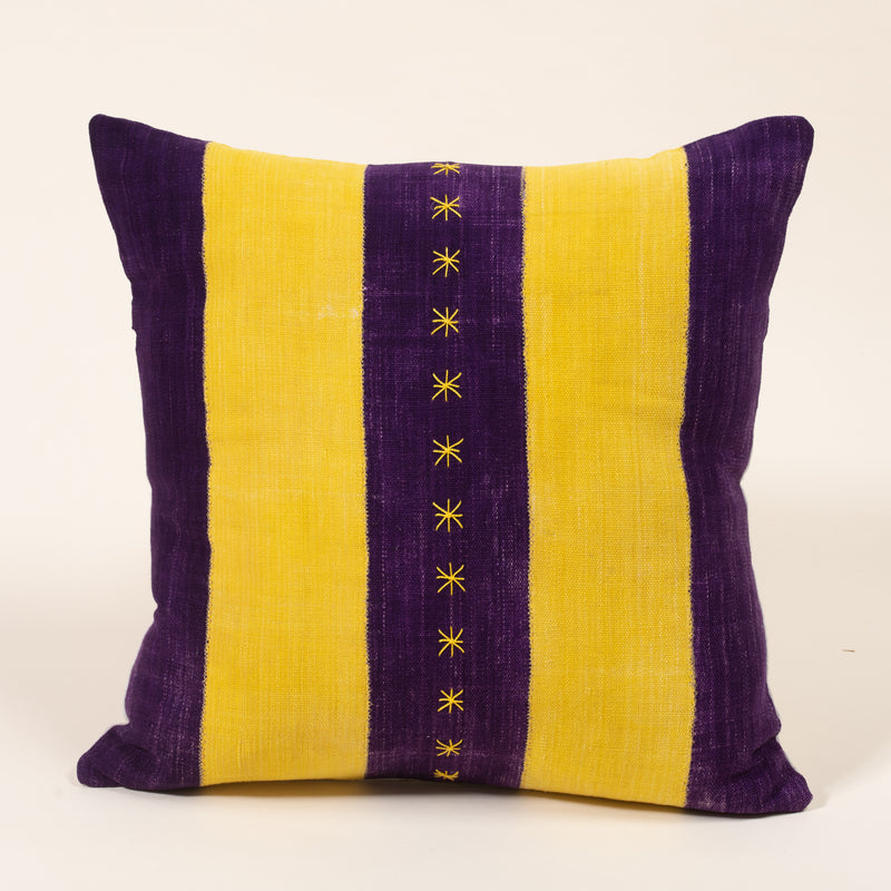 Yellow Striped Purple Pillow