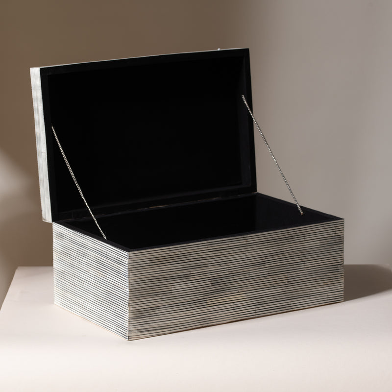 Black & White Ivory Look Striped Large Box