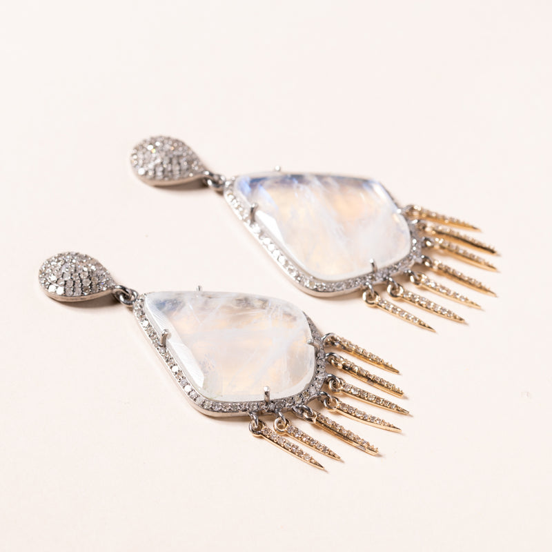 Moonstone and Diamond Icicle Dangles Earrings