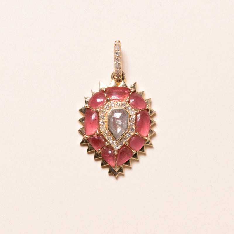 Pink Tourmaline and Diamond Drop Pendant