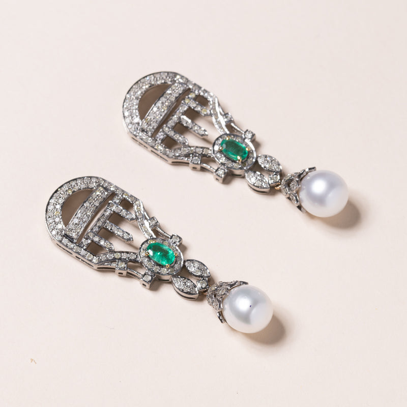 Emerald and Pearl Earrings