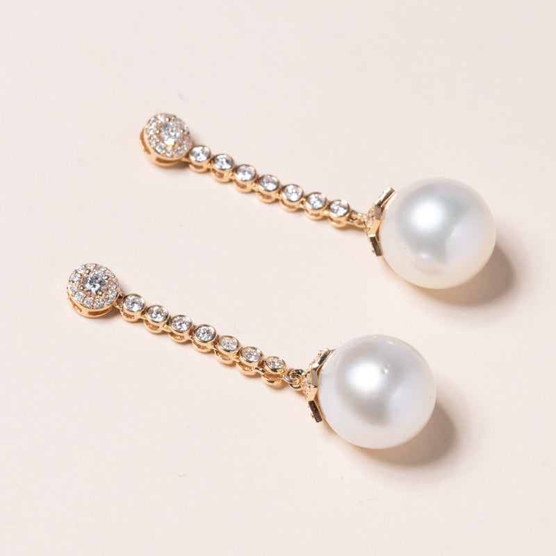 Pearl and Diamond Dangle Earrings