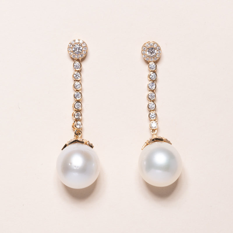 Pearl and Diamond Dangle Earrings