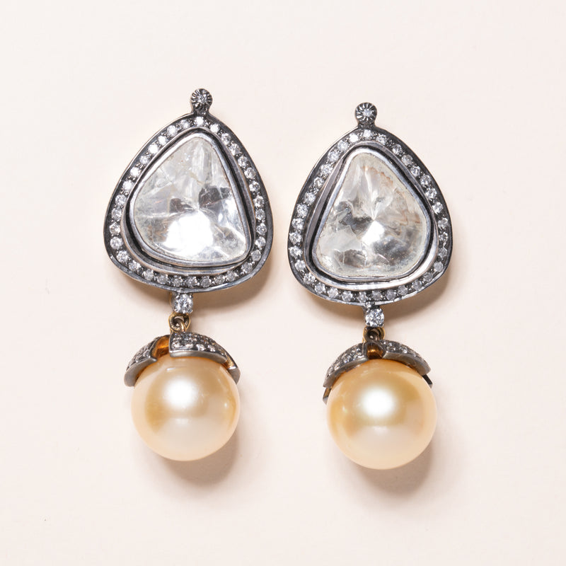Polki Diamond and Pearl Earrings