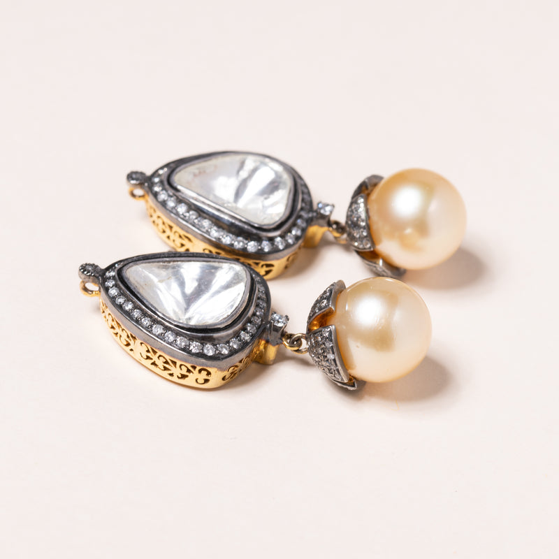 Polki Diamond and Pearl Earrings