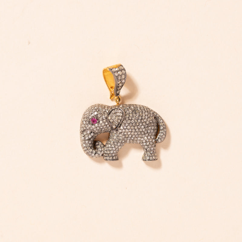 pave diamond elephant pendant 