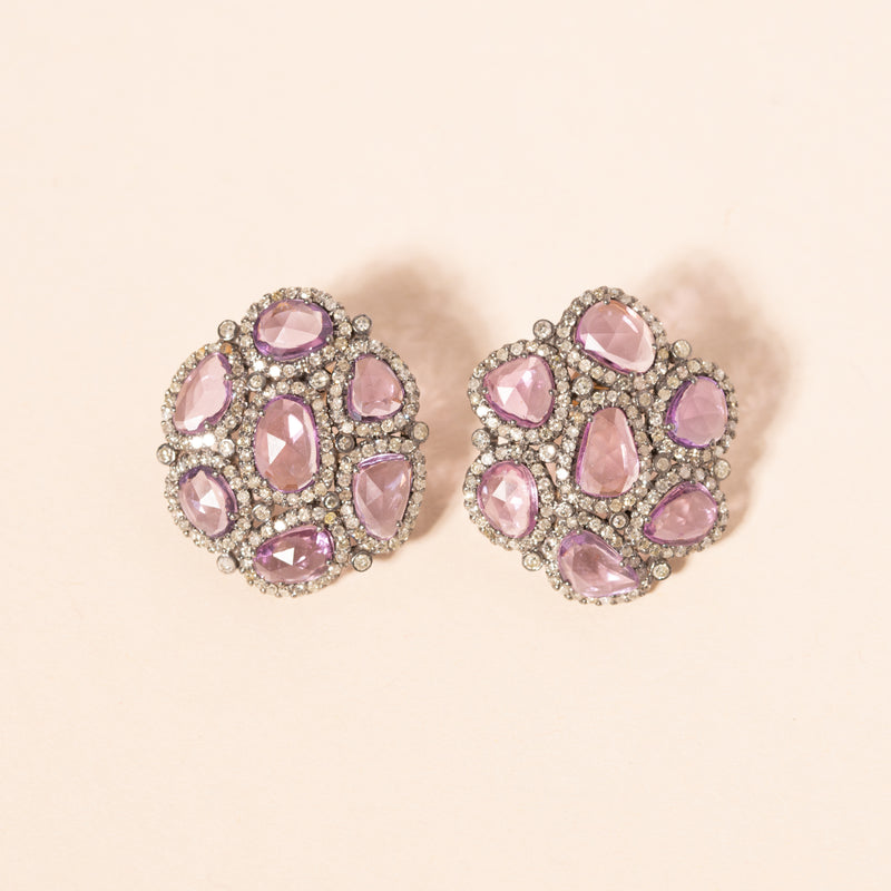 pink sapphire flower earrings