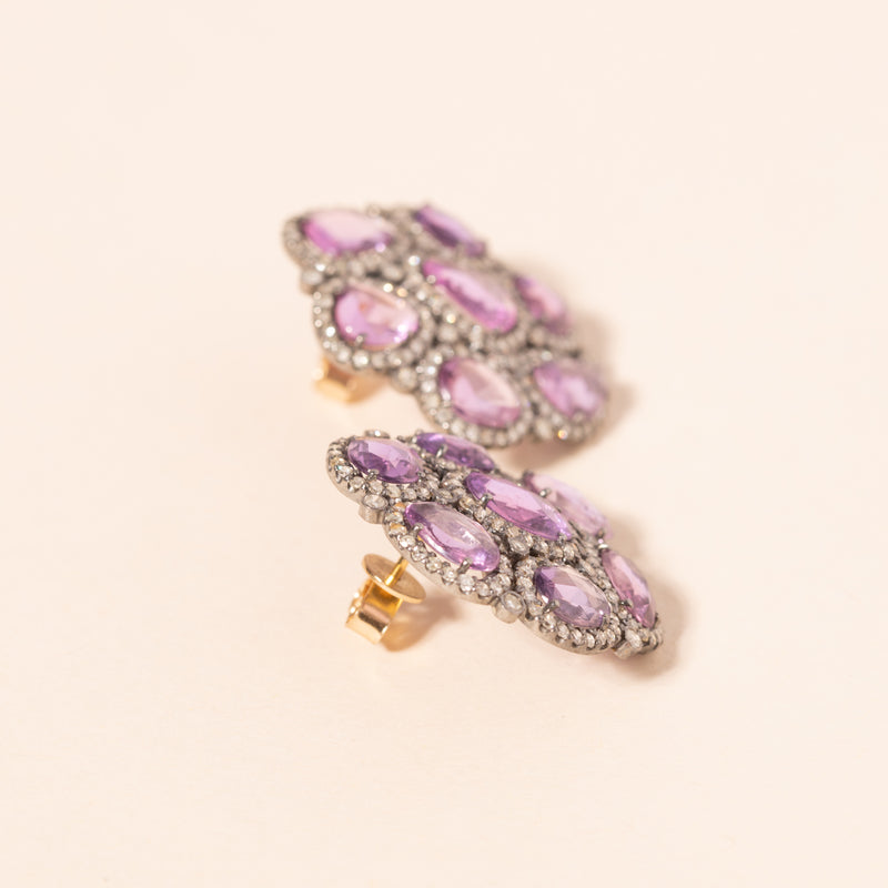 pink sapphire flower earrings 