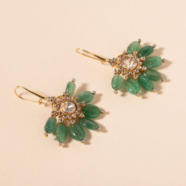 Emerald and Diamond Gold Floral Earrings