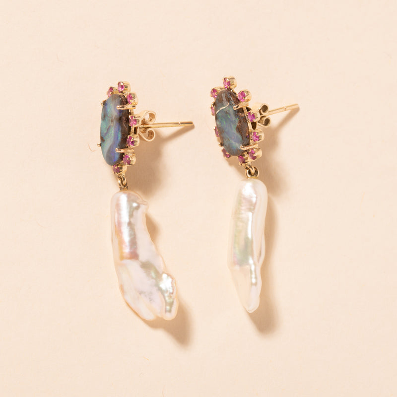 opal and natural pearl drop earrings 