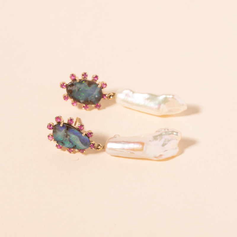 opal and natural pearl drop earrings 