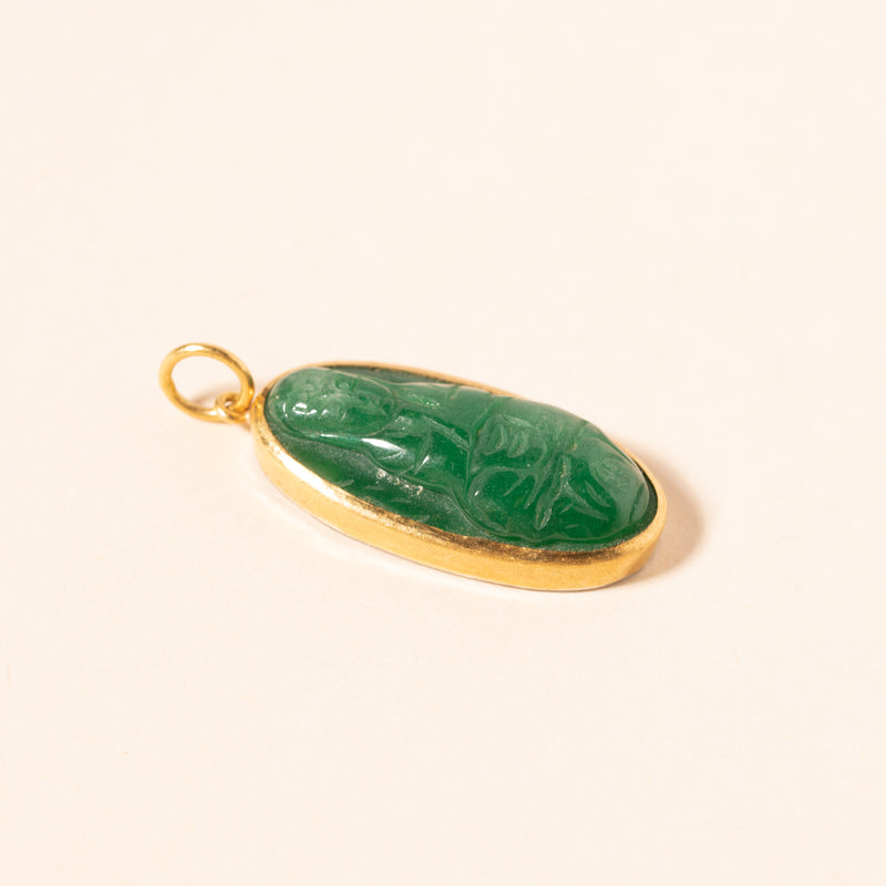 green quartz buddha pendant set in gold