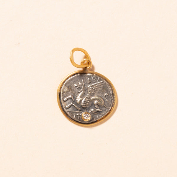 pegasus pendant coin with diamond and gold