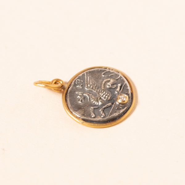 pegasus pendant coin with diamond and gold