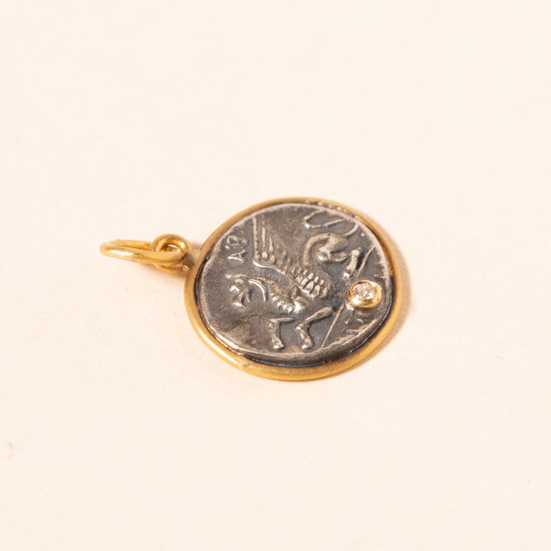 pegasus pendant coin with diamond and gold