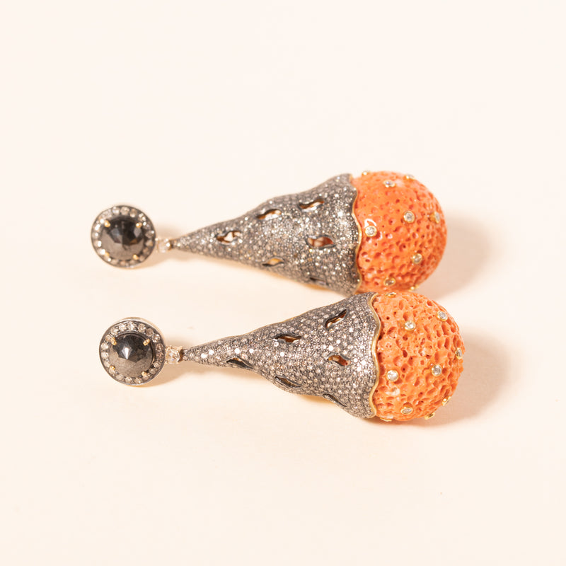coral and diamond Art Deco earrings 