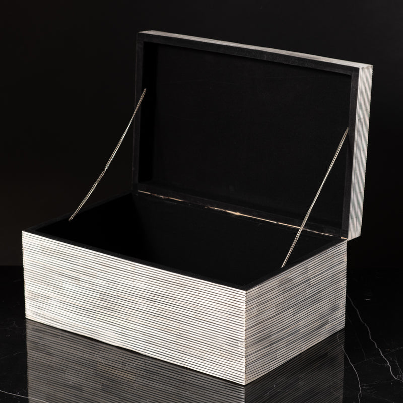 Black & White Ivory Look Striped Large Box