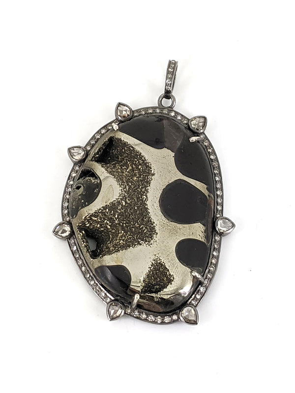 pyritize ammonite cabochon and diamond pendant 