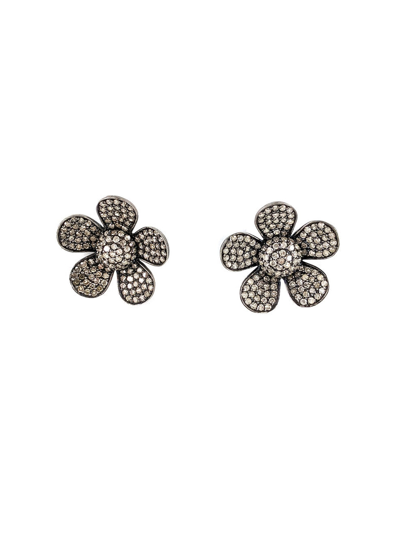 pave diamond flower gold post studs 