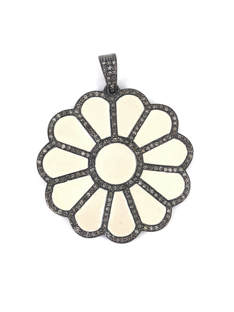flower enamel pendant with diamonds 