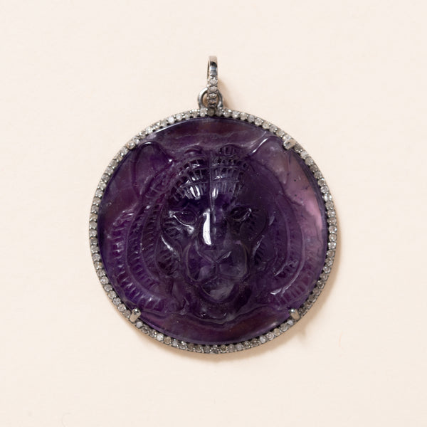 Amethyst Tiger and Pave Diamonds Pendant