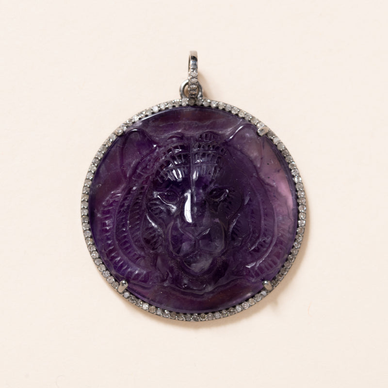 Amethyst Tiger and Pave Diamonds Pendant