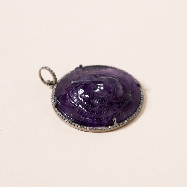 Amethyst Tiger and Pave Diamonds Pendant