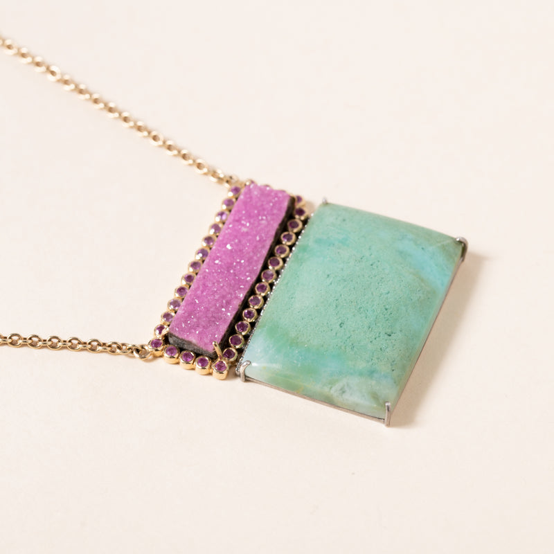 Geometric Pink and Turquoise Necklace