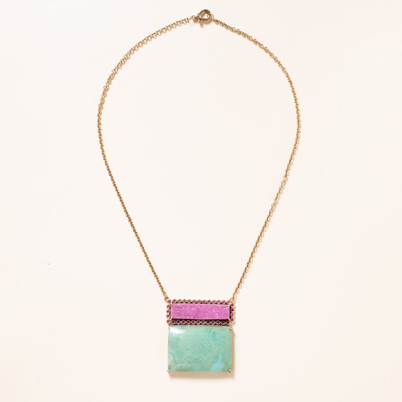 Geometric Pink and Turquoise Necklace