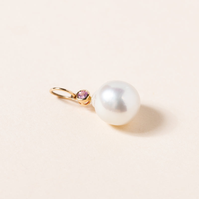 Pink Sapphire and Pearl Pendant