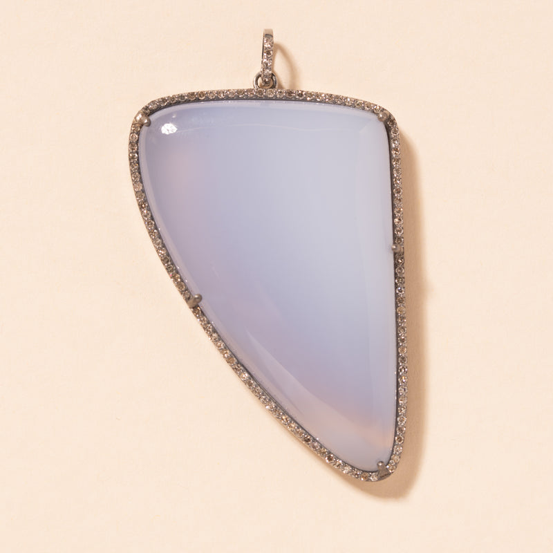 blue calcedony silver and diamond pendant 