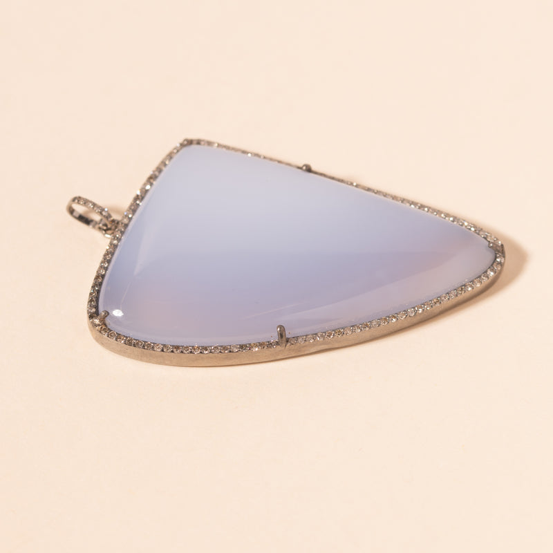 blue calcedony silver and diamond pendant 