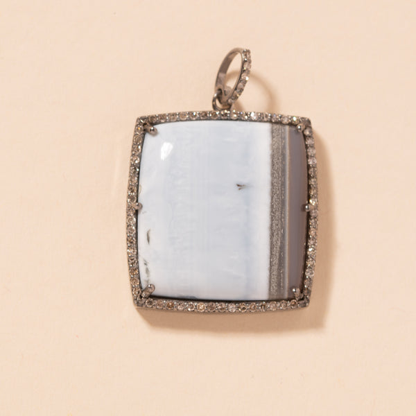 square blue dendritic opal pendant 