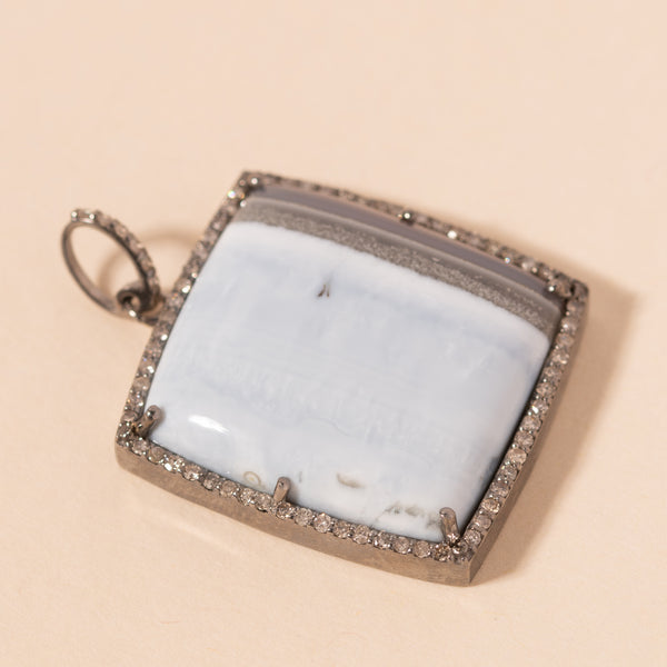square blue dendritic opal pendant 