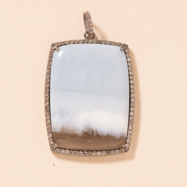 rectangle blue dendritic opal pendant 