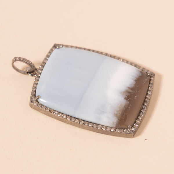 rectangle blue dendritic opal pendant 