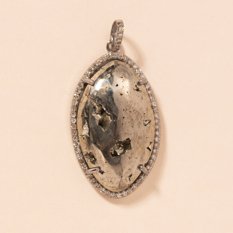 peruvian pyrite and diamond mandorla pendant 