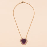 raw ruby slice baguette diamond halo necklace 