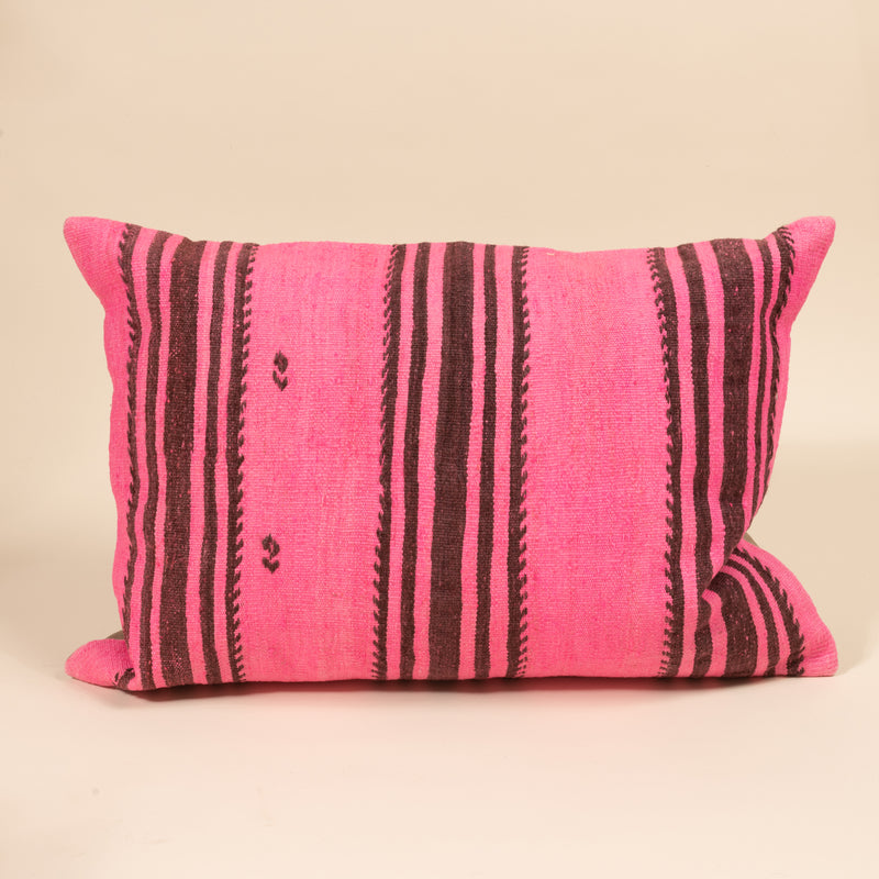 Pink & Black Striped Medium Pillow- 2