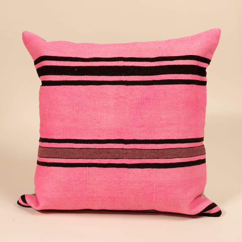 Pink & Black Striped Square Pillow