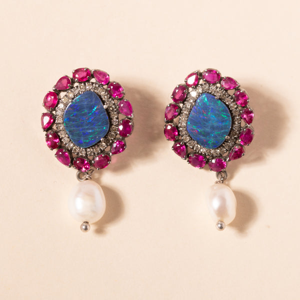 ruby and opal pearl drop earrings 