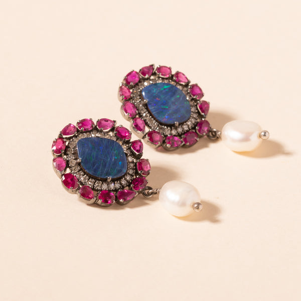 ruby and opal pearl drop earrings 