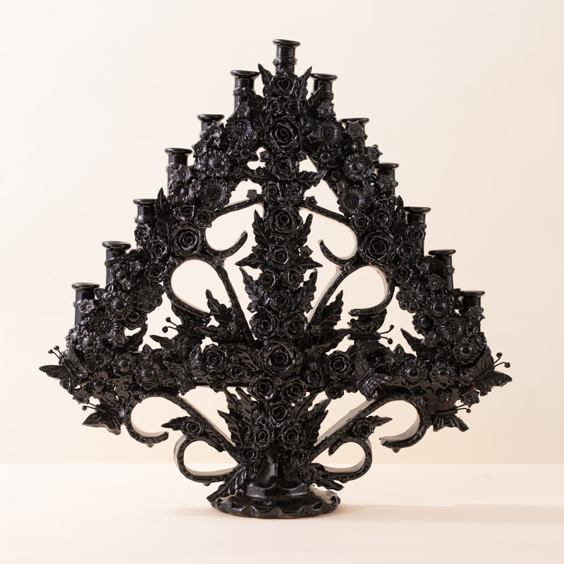 Extra Large Black Rose Candelabra - 13 Candles