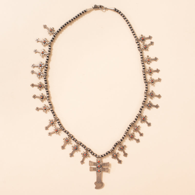 Cruz De Pura Plata Y Coral Necklace