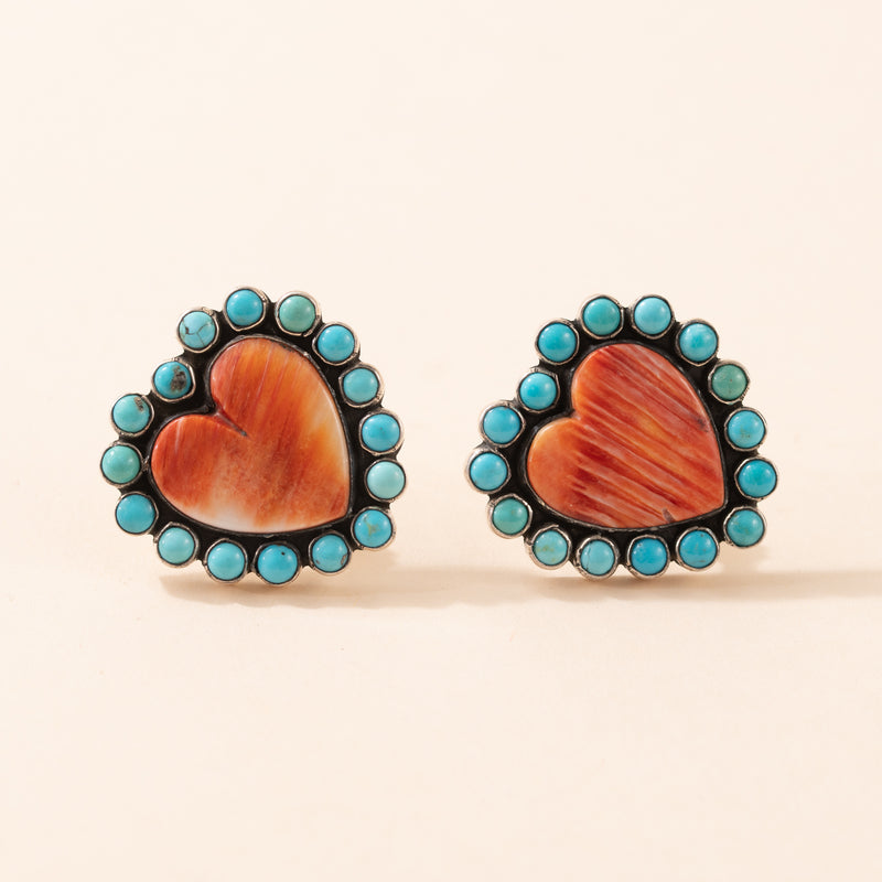 Jasper Hearts with Turquoise Halo Earrings