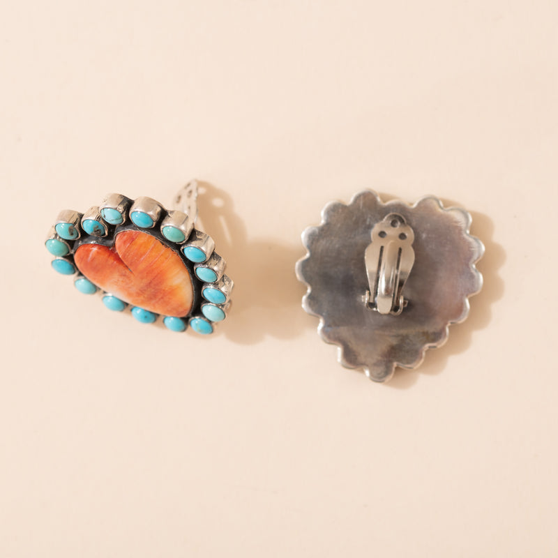 Jasper Hearts with Turquoise Halo Earrings