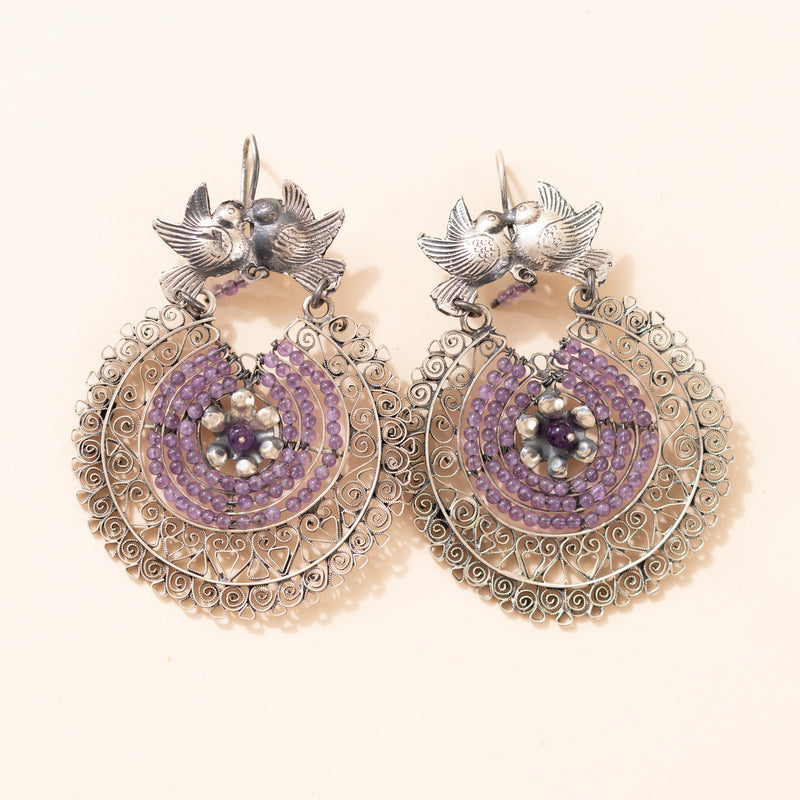 Arillo Arcoiris Amethyst Bird Earrings
